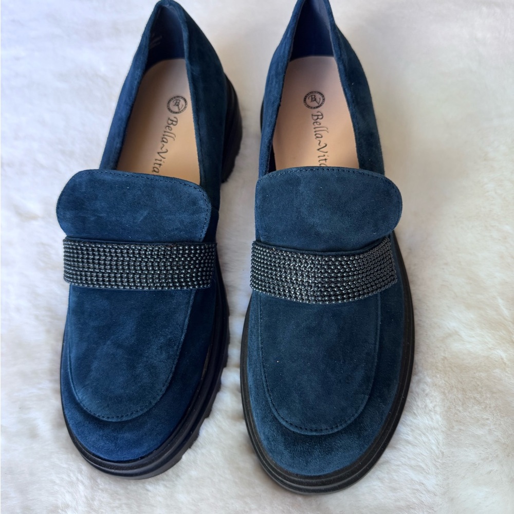Bella Vita Blue Suede Loafers Size 9 1/2 WW
